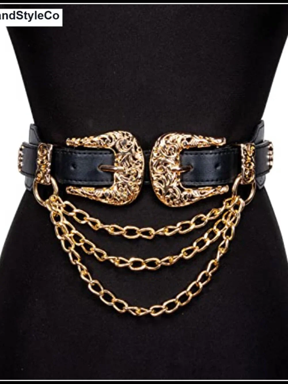 Vintage Western Double Buckle Belt with Elastic Waist, Gold Buckle